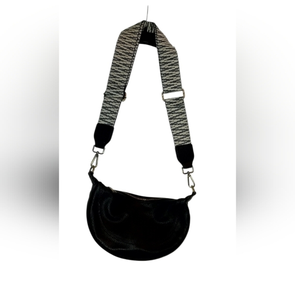 Anthropologie Handbags - Anthropologie Half MoonBlack Crossbody Bag with Textured Strap